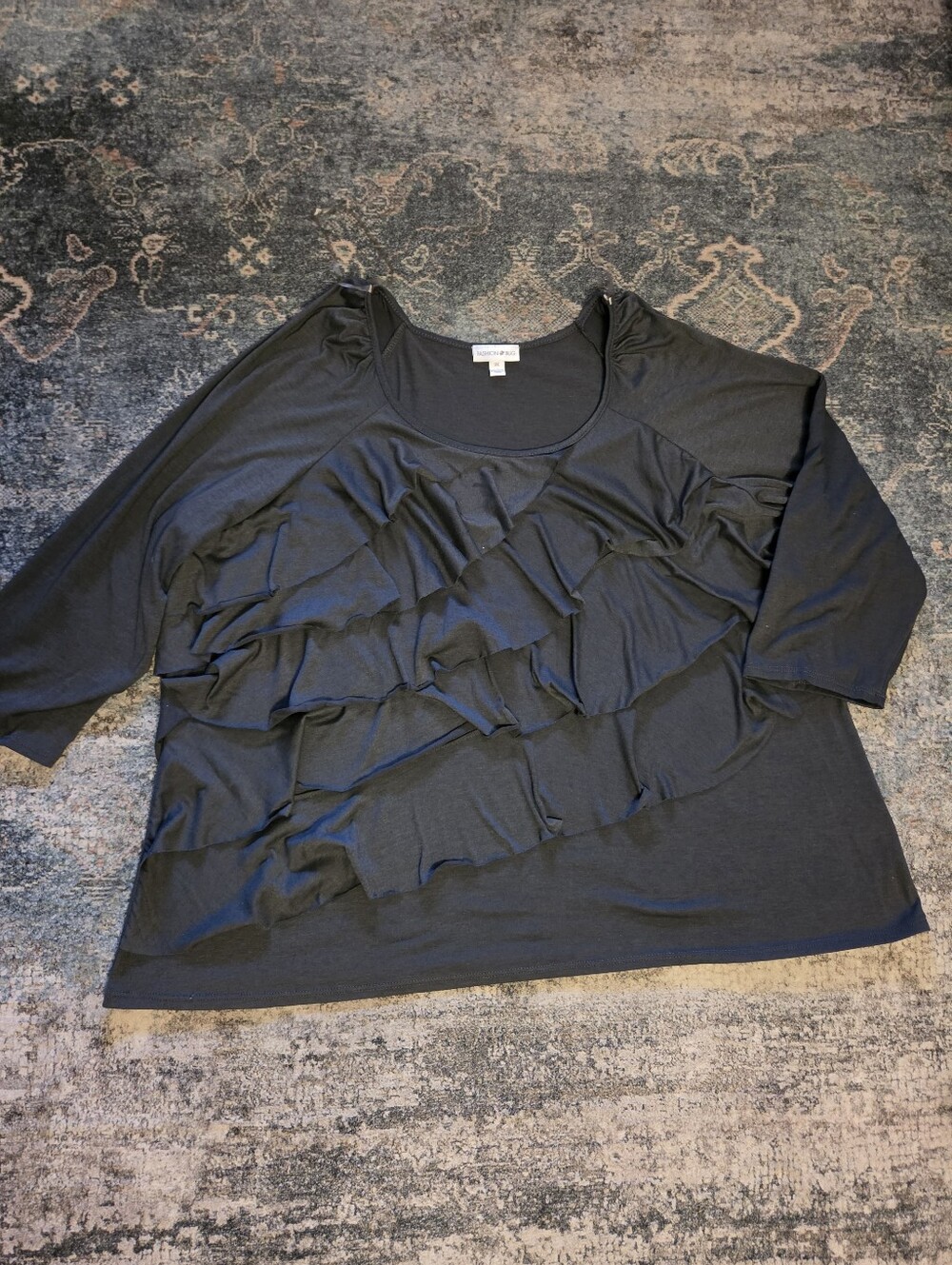 Vintage Fashion Bug Grey Tiered Ruffle Top Size 3XL